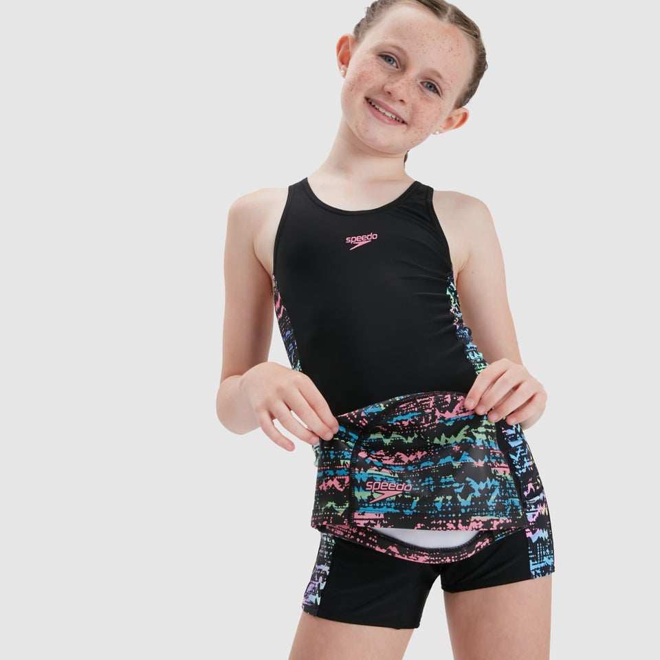 Mädchen Printed Panel Leaderback Legsuit Schwarz/Blau