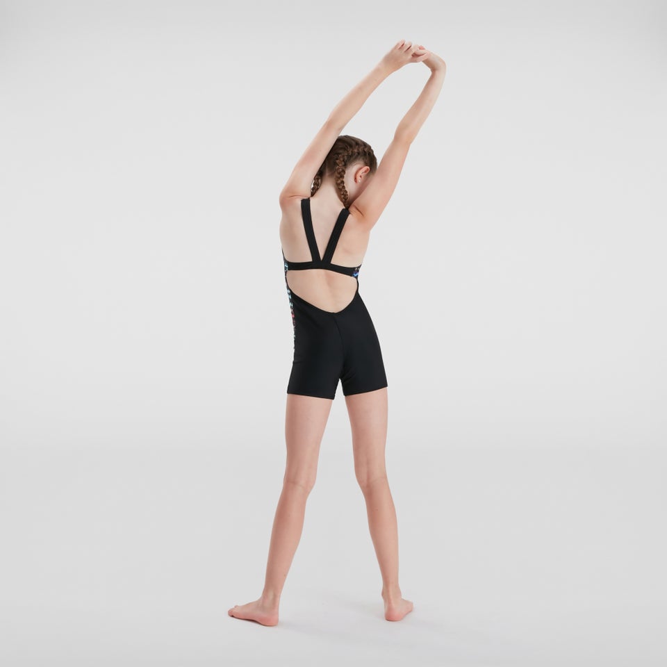 Mädchen Printed Panel Leaderback Legsuit Schwarz/Blau