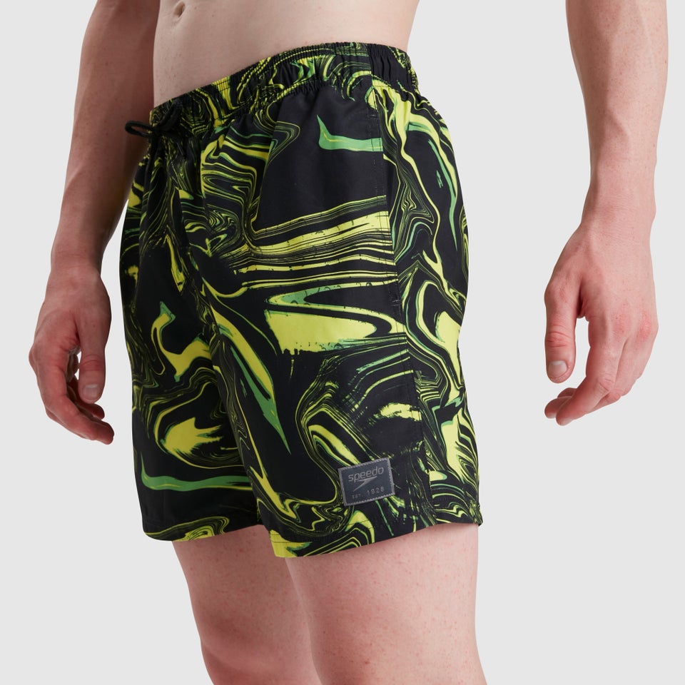 Men's Print Leisure 16" Swim Short Black/Green
