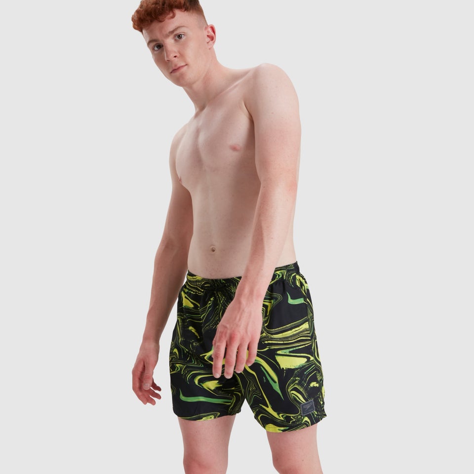Men's Print Leisure 16" Swim Short Black/Green