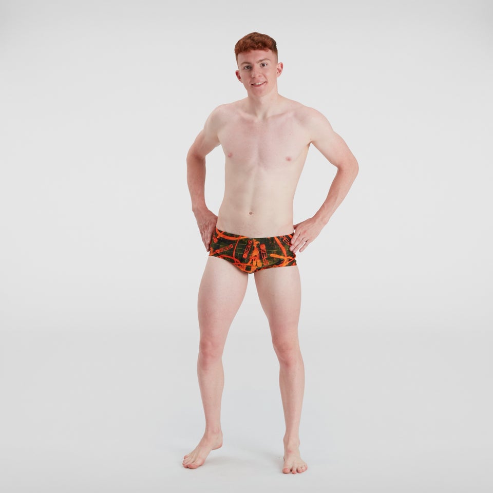 Slip de bain Homme Allover 17 cm orange/vert