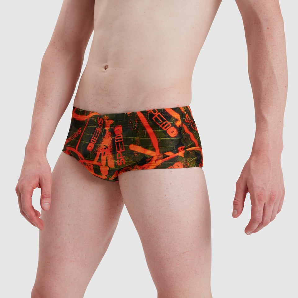 Slip de bain Homme Allover 17 cm orange/vert