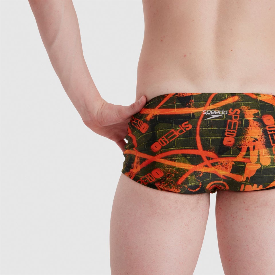 Slip de bain Homme Allover 17 cm orange/vert