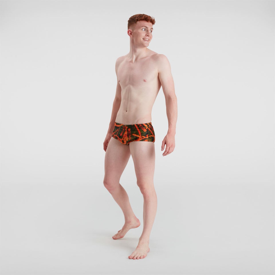 Slip de bain Homme Allover 17 cm orange/vert