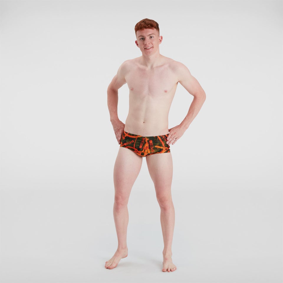 Slip de bain Homme Allover 17 cm orange/vert