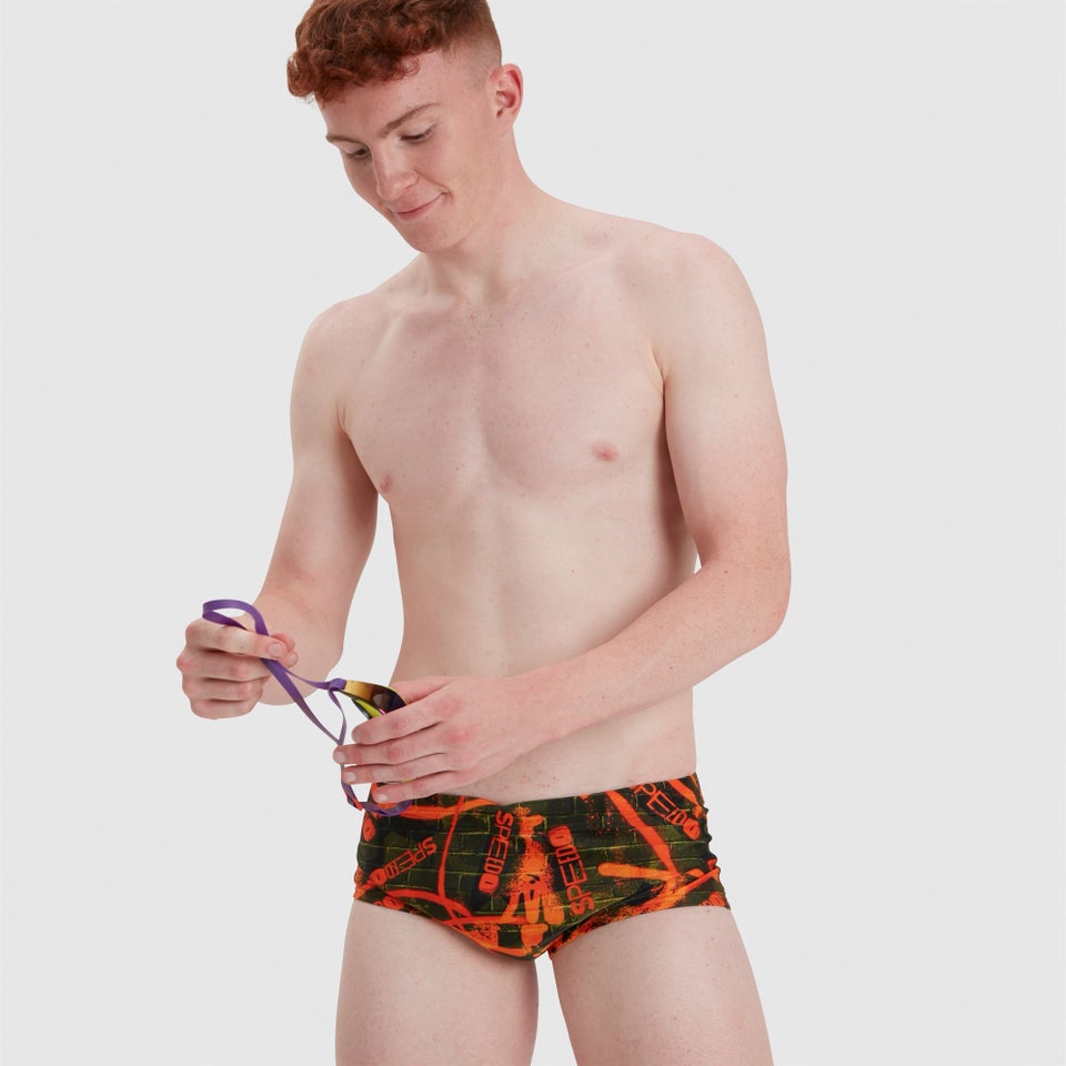 Slip de bain Homme Allover 17 cm orange/vert