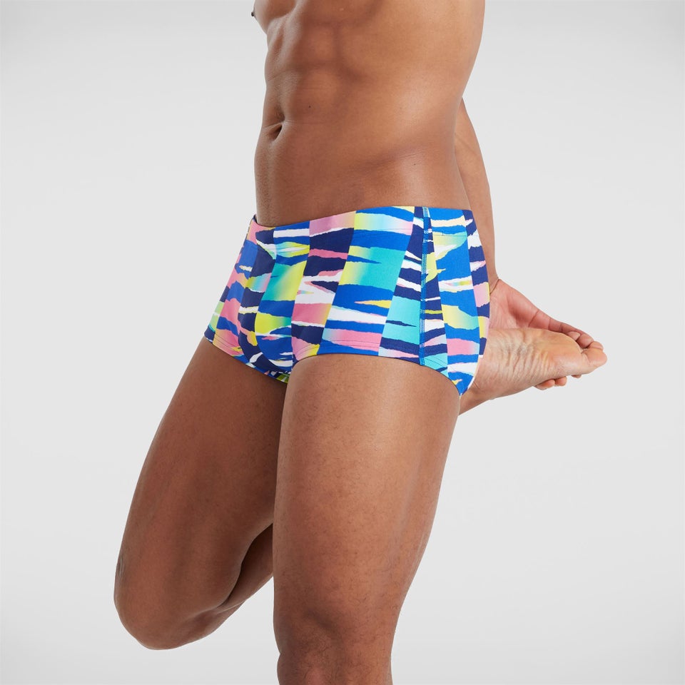 Herren Allover 17 cm Badehose Weiß/Blau