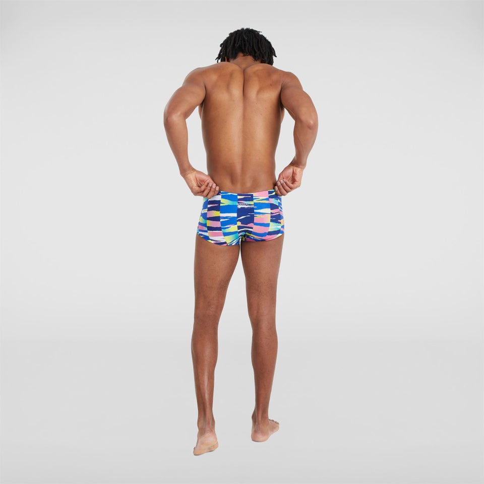 Herren Allover 17 cm Badehose Weiß/Blau