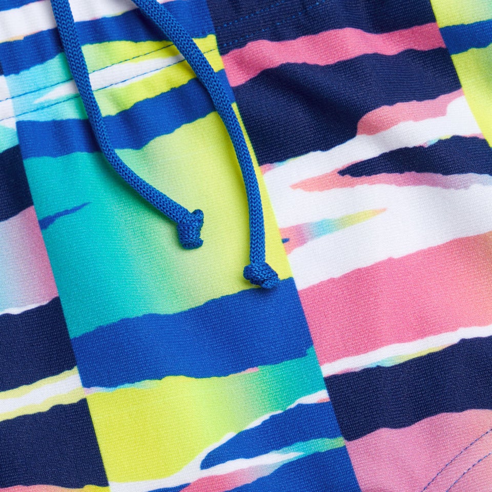 Herren Allover 17 cm Badehose Weiß/Blau