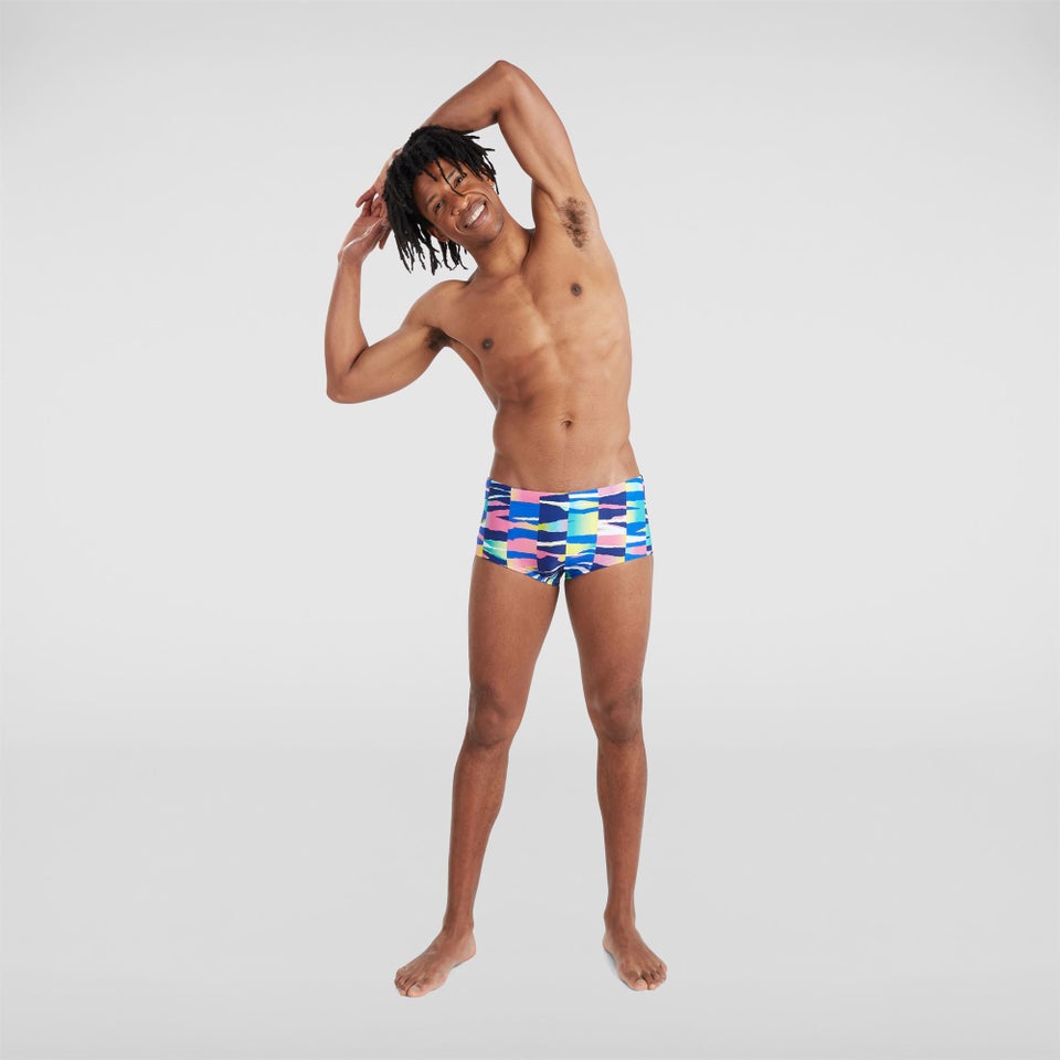 Herren Allover 17 cm Badehose Weiß/Blau