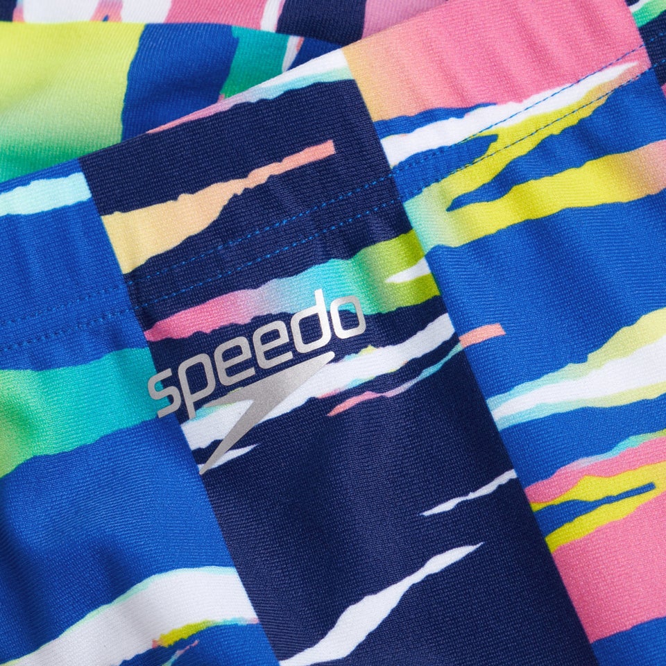 Herren Allover 17 cm Badehose Weiß/Blau