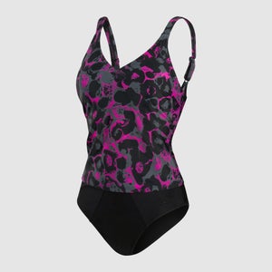 Damen Evie Printed Tankini Schwarz/Pink