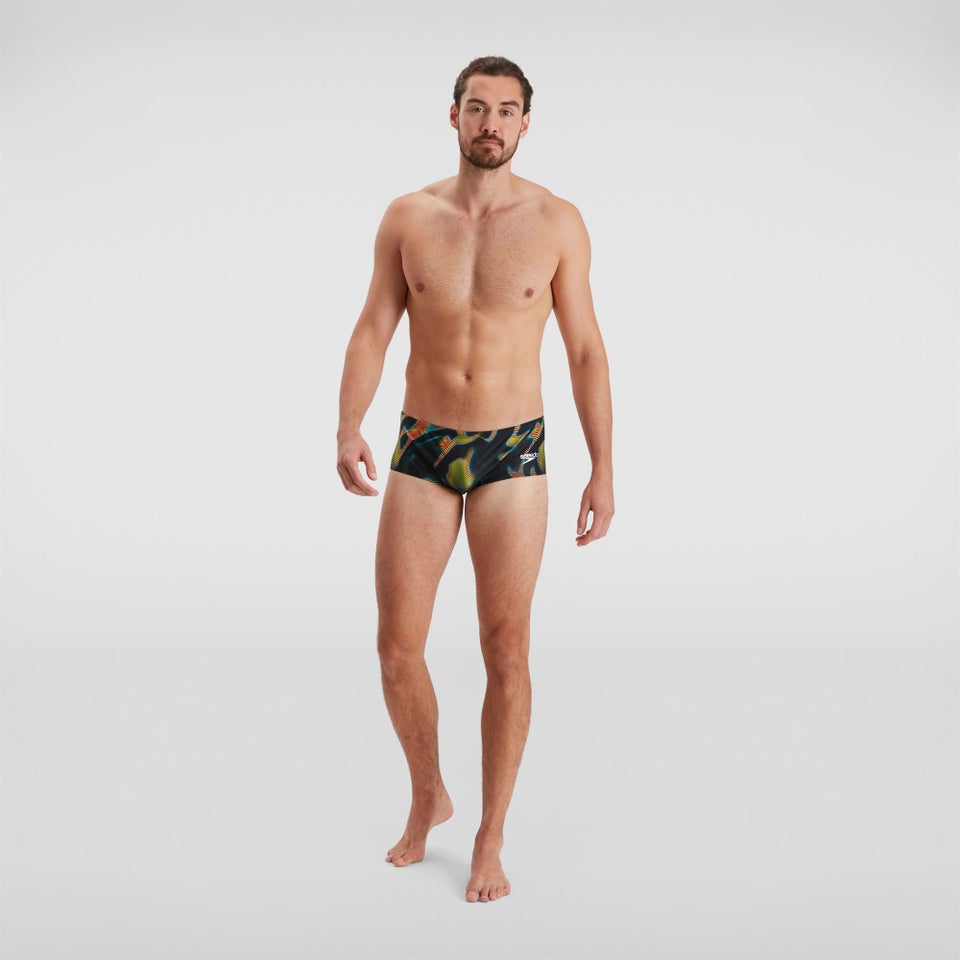 Herren Allover 14 cm Badehose Schwarz/Grün