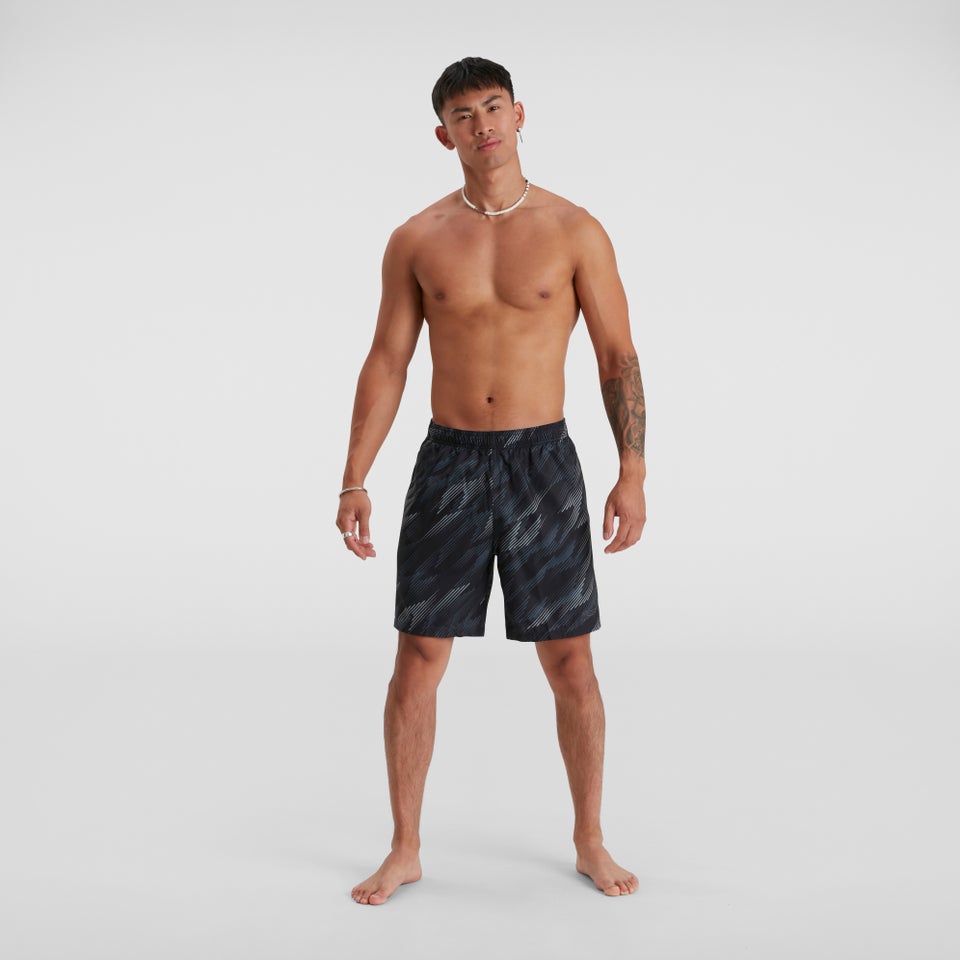 Herren Sport Allover 45 cm Badeshorts Schwarz/Grau