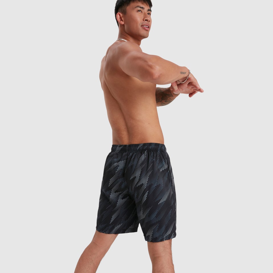 Herren Sport Allover 45 cm Badeshorts Schwarz/Grau