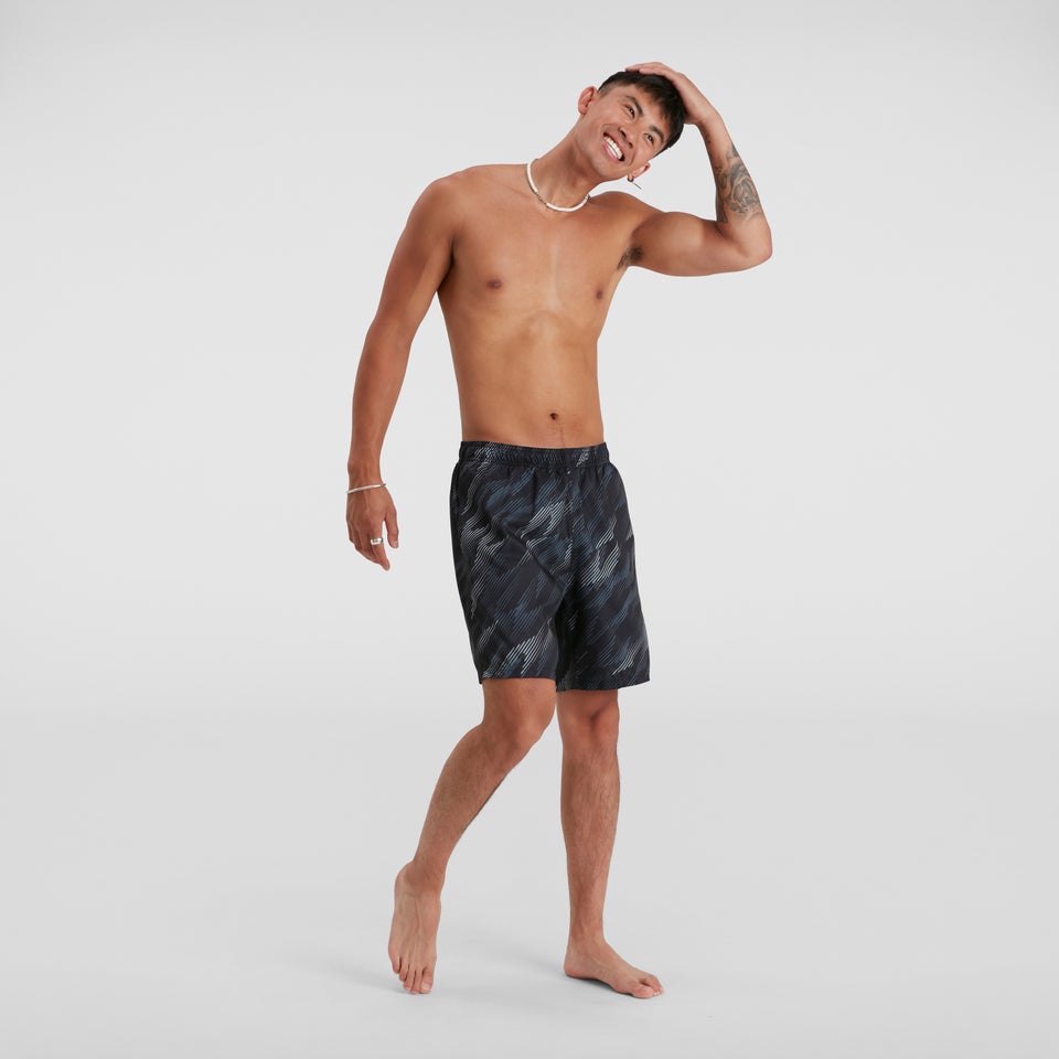 Herren Sport Allover 45 cm Badeshorts Schwarz/Grau