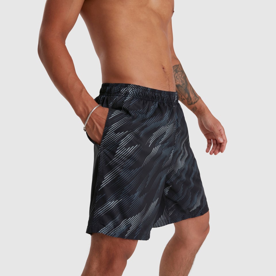 Herren Sport Allover 45 cm Badeshorts Schwarz/Grau
