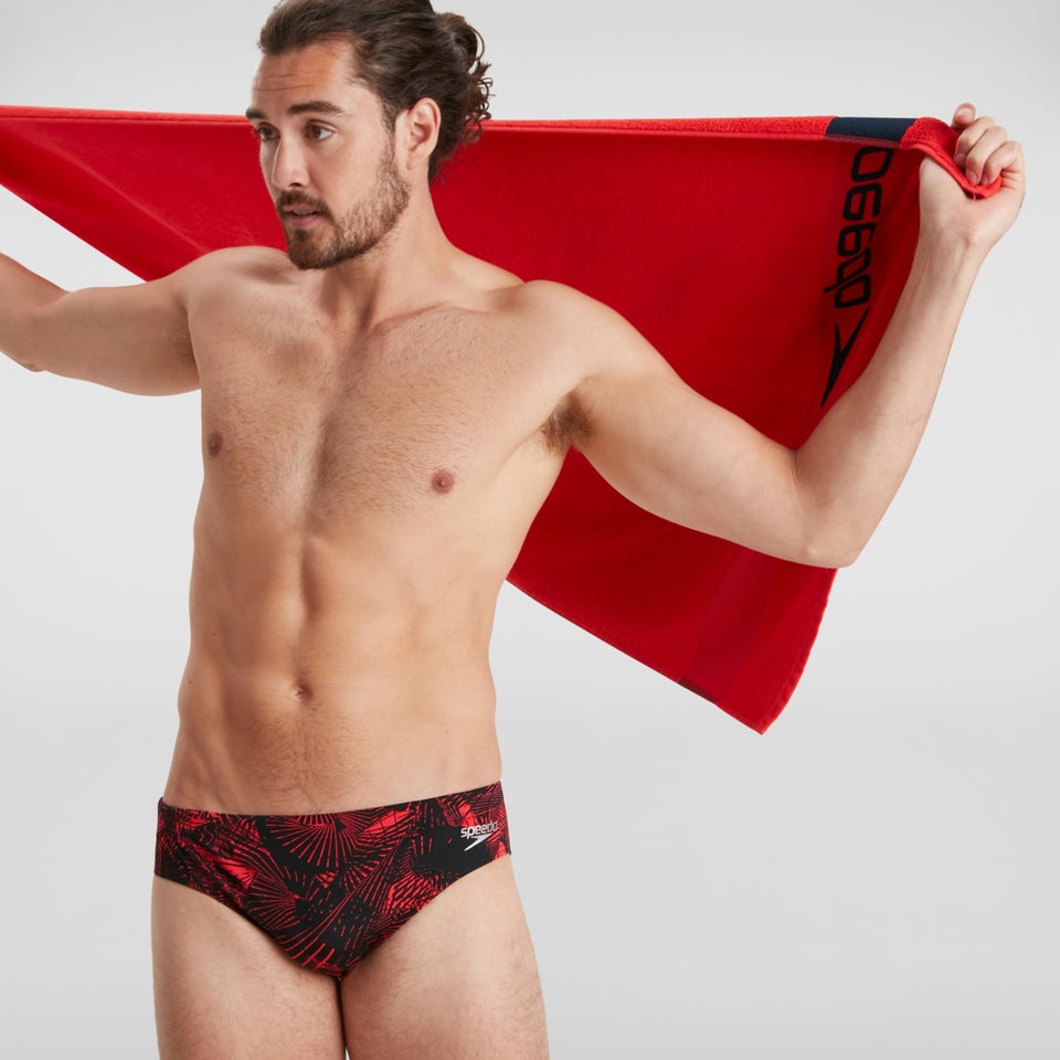 Herren Allover 7 cm Badehose Schwarz/Rot