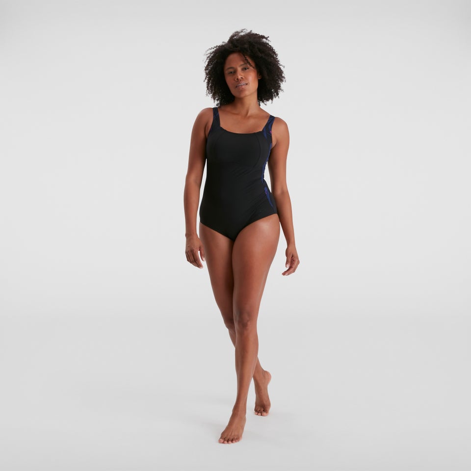 Damen Lunalustre Printed Badeanzug Schwarz/Pink