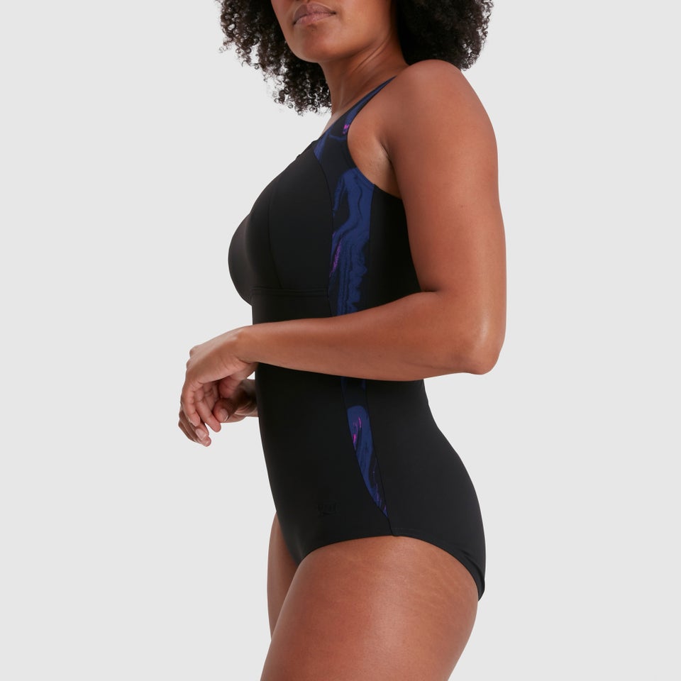 Damen Lunalustre Printed Badeanzug Schwarz/Pink