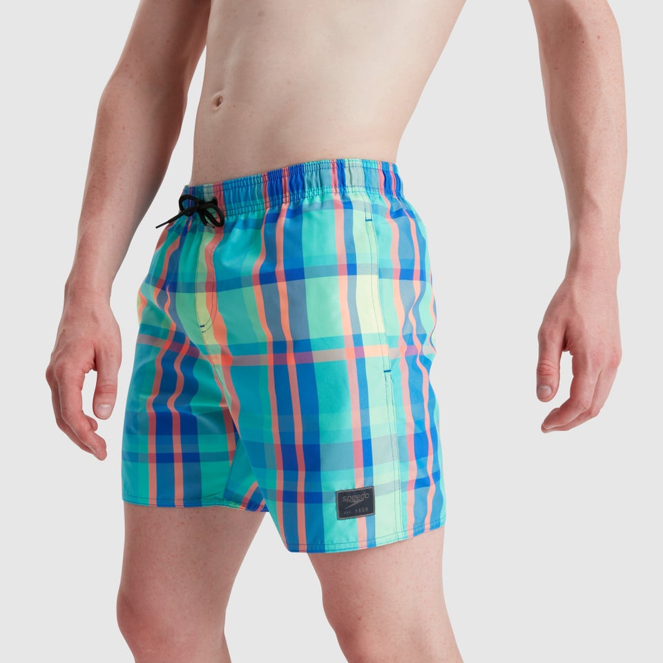 Men's Check Leisure 16" Swim Short Blue