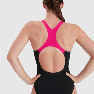 Damen Printed Medalist Badeanzug Schwarz/Pink