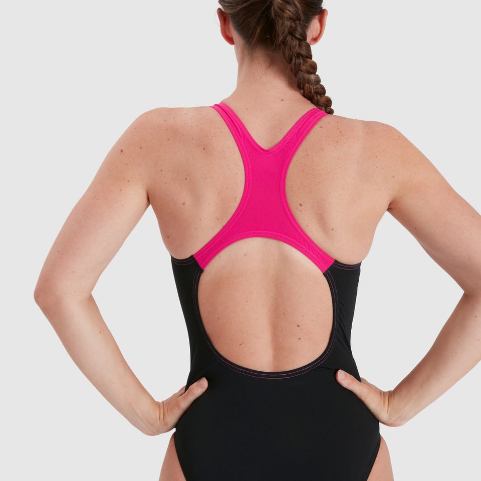 Damen Printed Medalist Badeanzug Schwarz/Pink