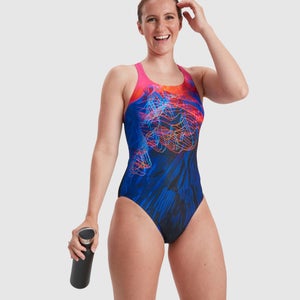 Damen Printed Medalist Badeanzug Schwarz/Pink