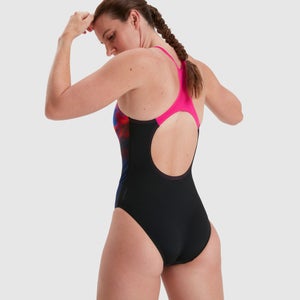 Damen Printed Medalist Badeanzug Schwarz/Pink