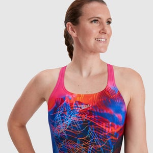 Damen Printed Medalist Badeanzug Schwarz/Pink