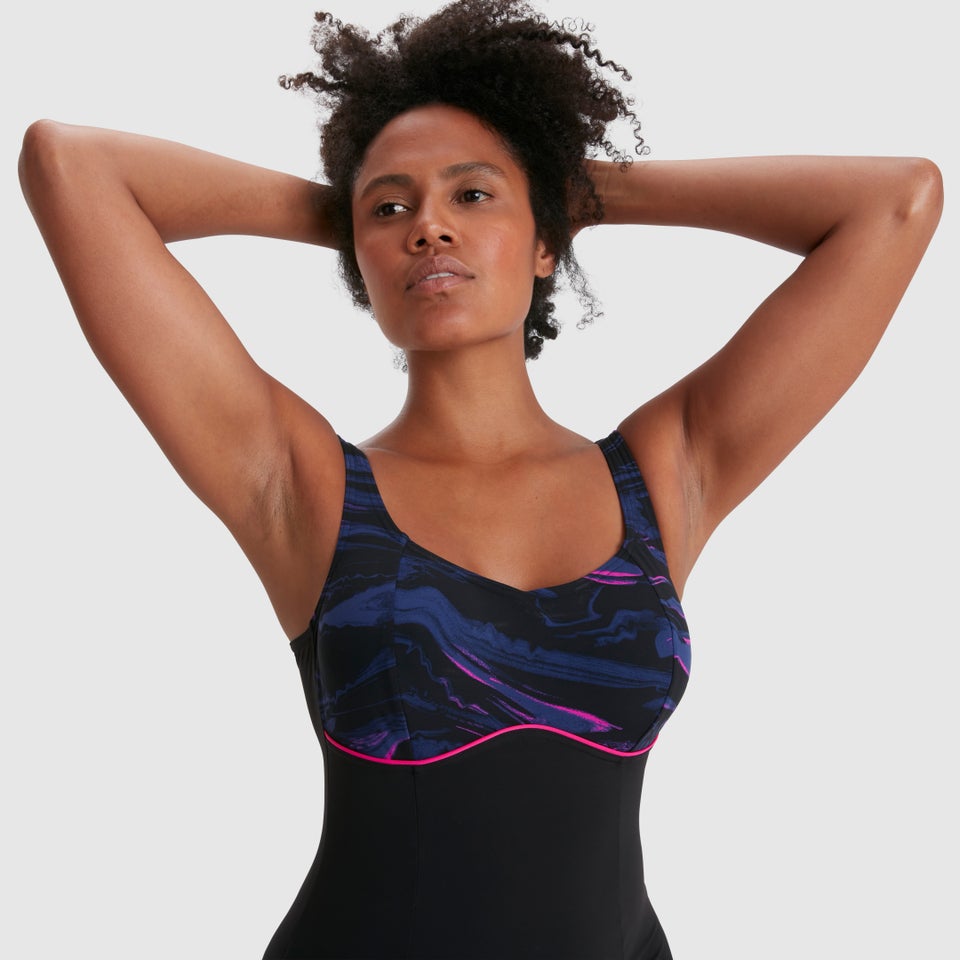 Damen Contourlustre Printed Badeanzug Schwarz/Pink