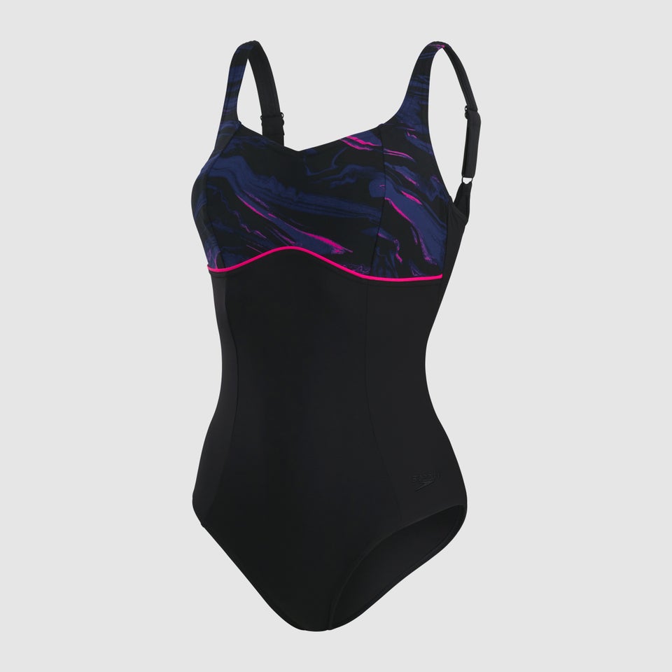 Damen Contourlustre Printed Badeanzug Schwarz/Pink