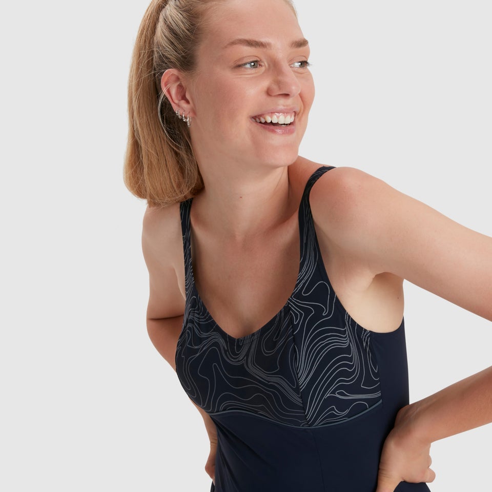 Damen Contourlustre Printed Badeanzug Marineblau/Grau