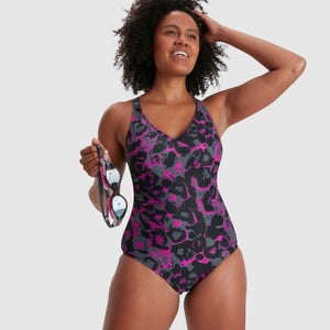 Damen Lexi Printed Badeanzug Schwarz/Pink