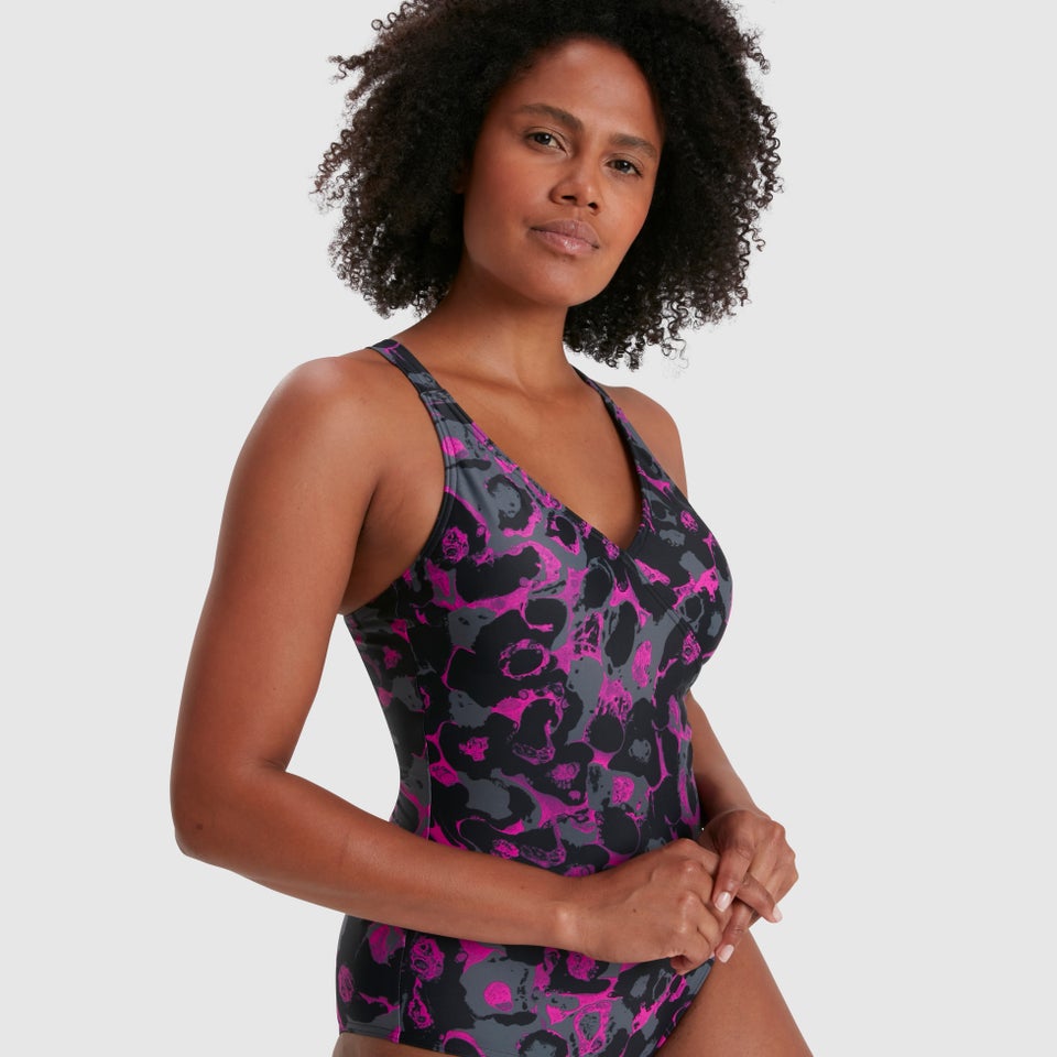 Damen Lexi Printed Badeanzug Schwarz/Pink