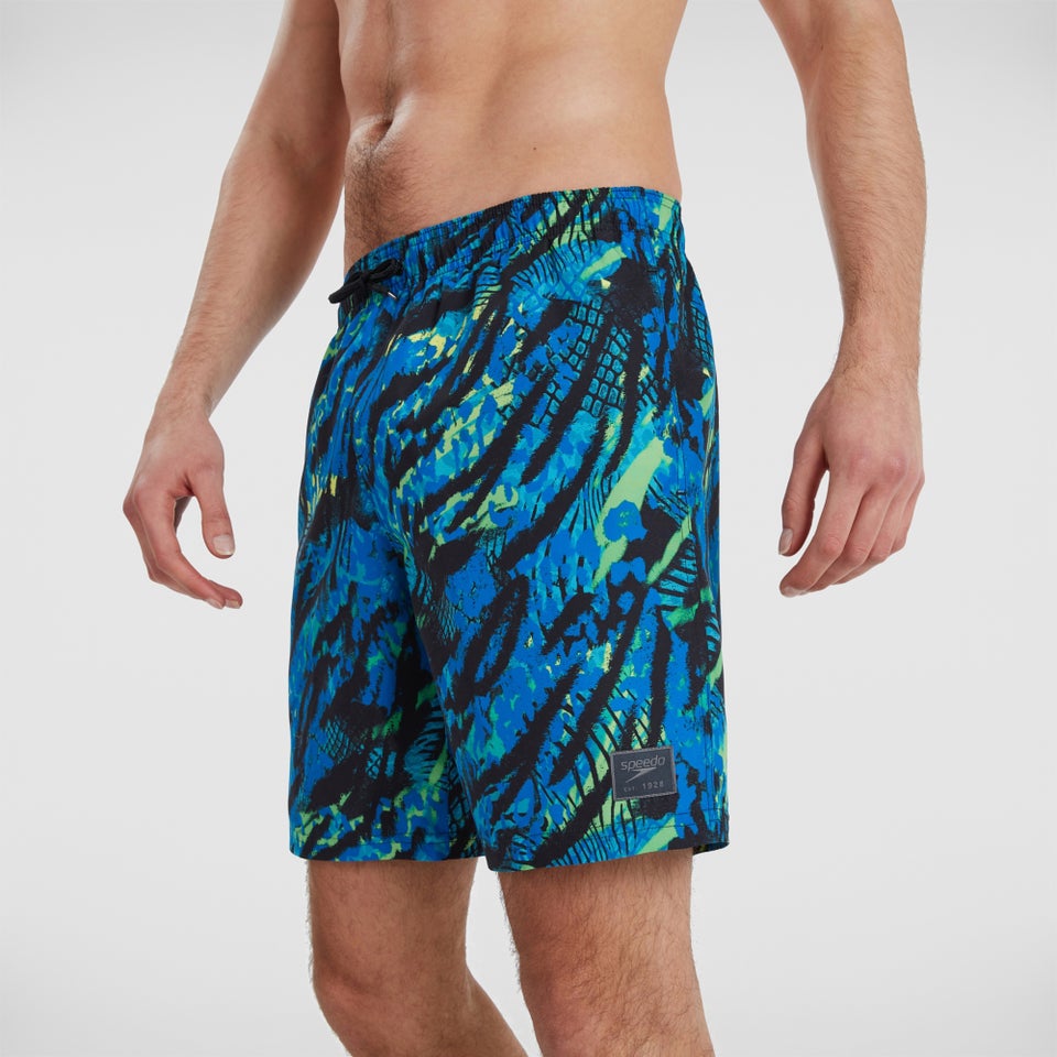 Herren Print Leisure 18" Badeshorts Schwarz/Blau