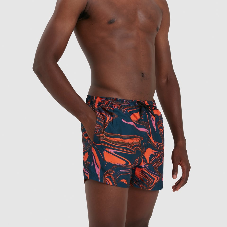 Herren Print Leisure 14" Badeshorts Schwarz/Orange