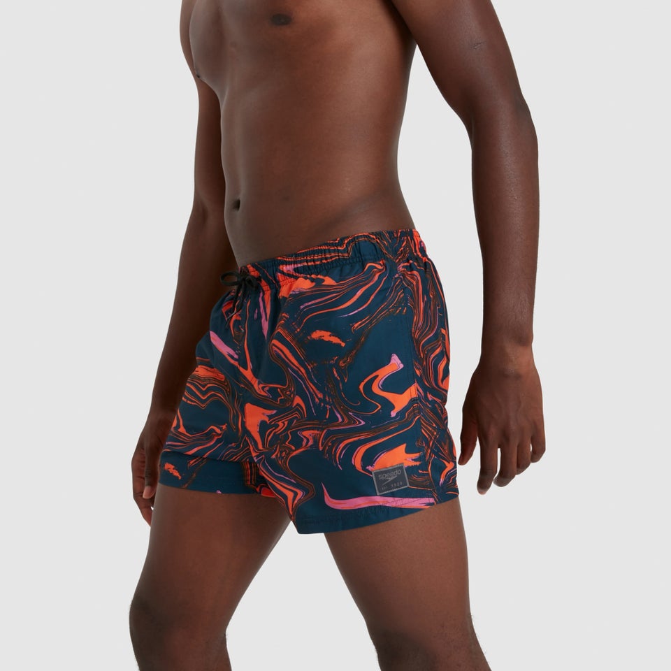 Herren Print Leisure 14" Badeshorts Schwarz/Orange