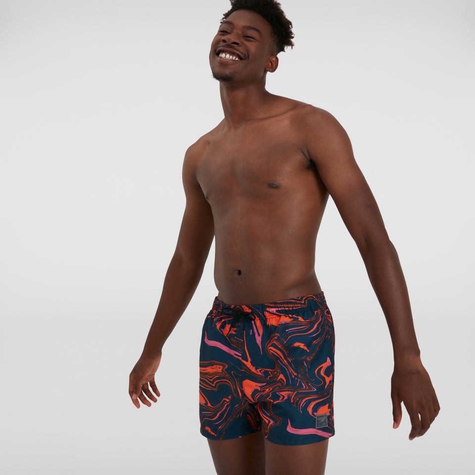 Herren Print Leisure 14" Badeshorts Schwarz/Orange