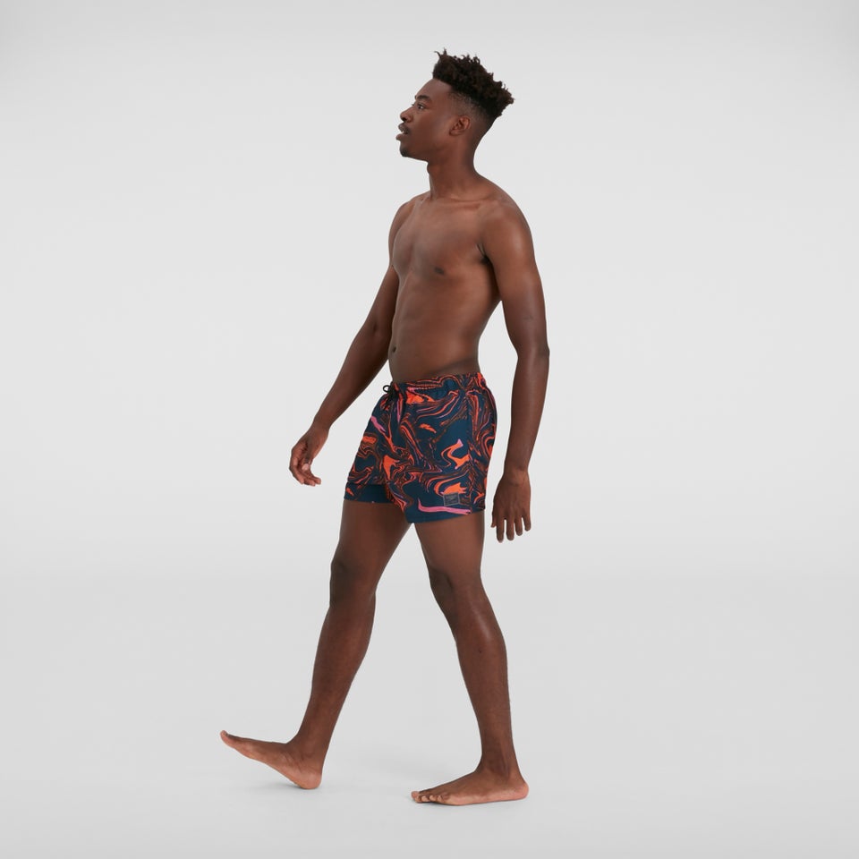 Herren Print Leisure 14" Badeshorts Schwarz/Orange