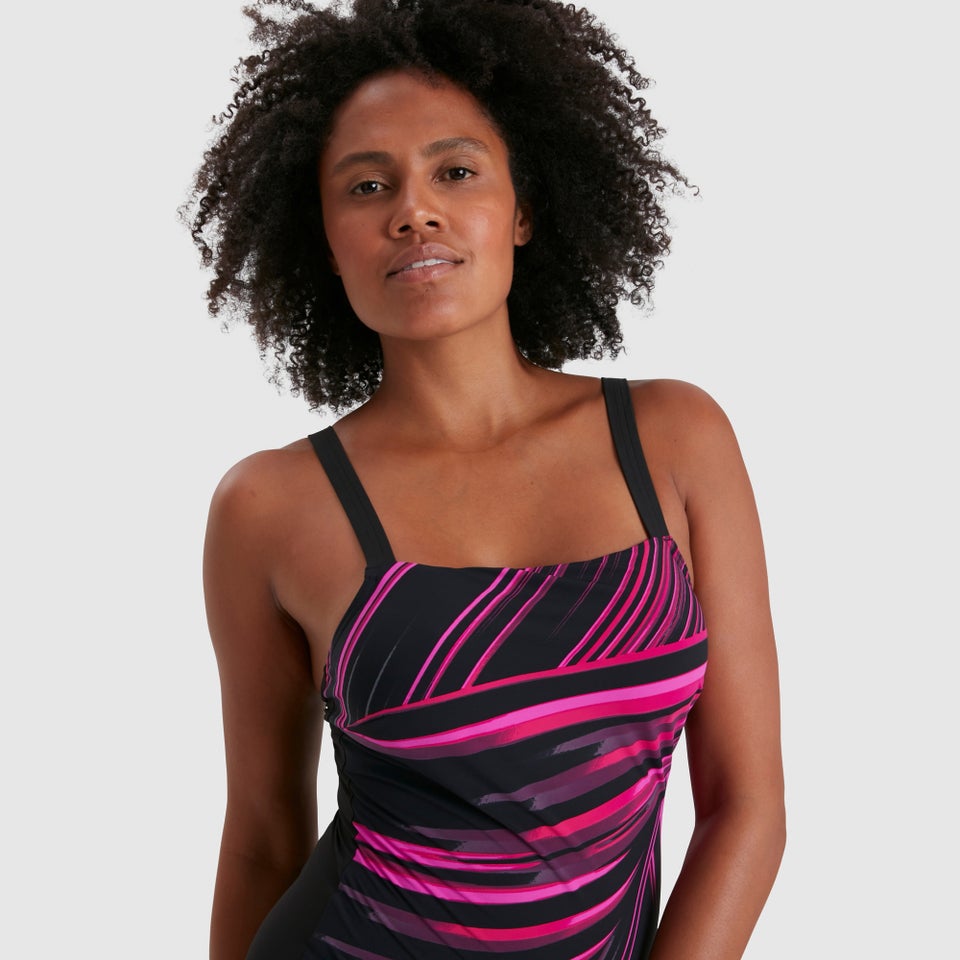 Damen Amberglow Printed Badeanzug Schwarz/Pink