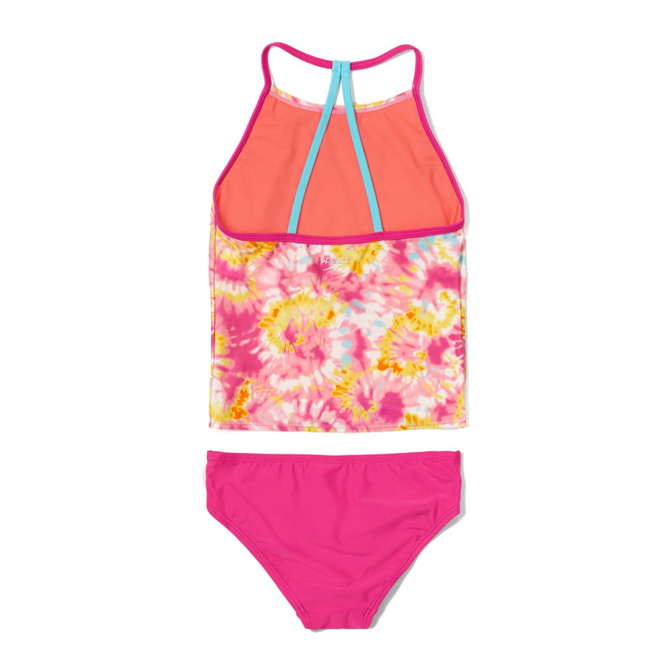 Girl's Printed High Neck Tankini Set Purple
