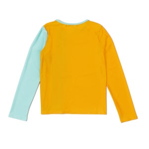 Girl's Long Sleeve Solid Blocked Logo Rashguard Green