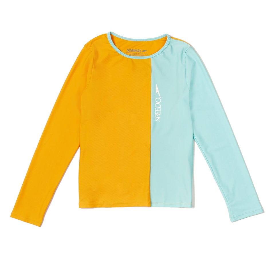 Girl's Long Sleeve Solid Blocked Logo Rashguard Green