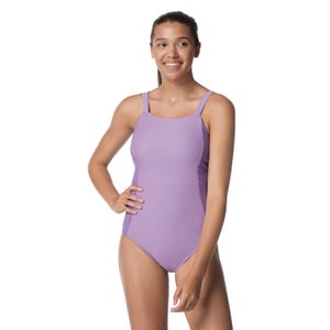 Women's Rib Splice Square Neck One Piece Purple - 4