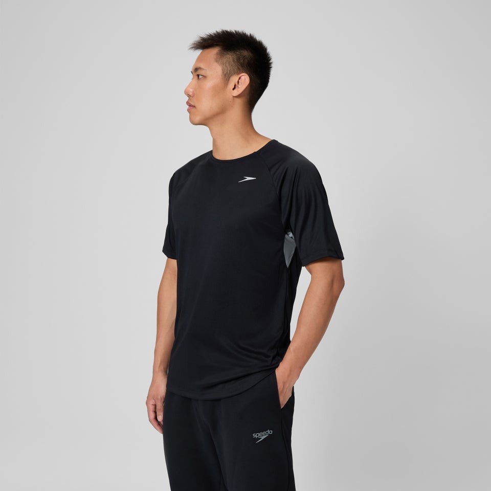 Men's Speedo Short Sleeve Training Swim Rashguard Black