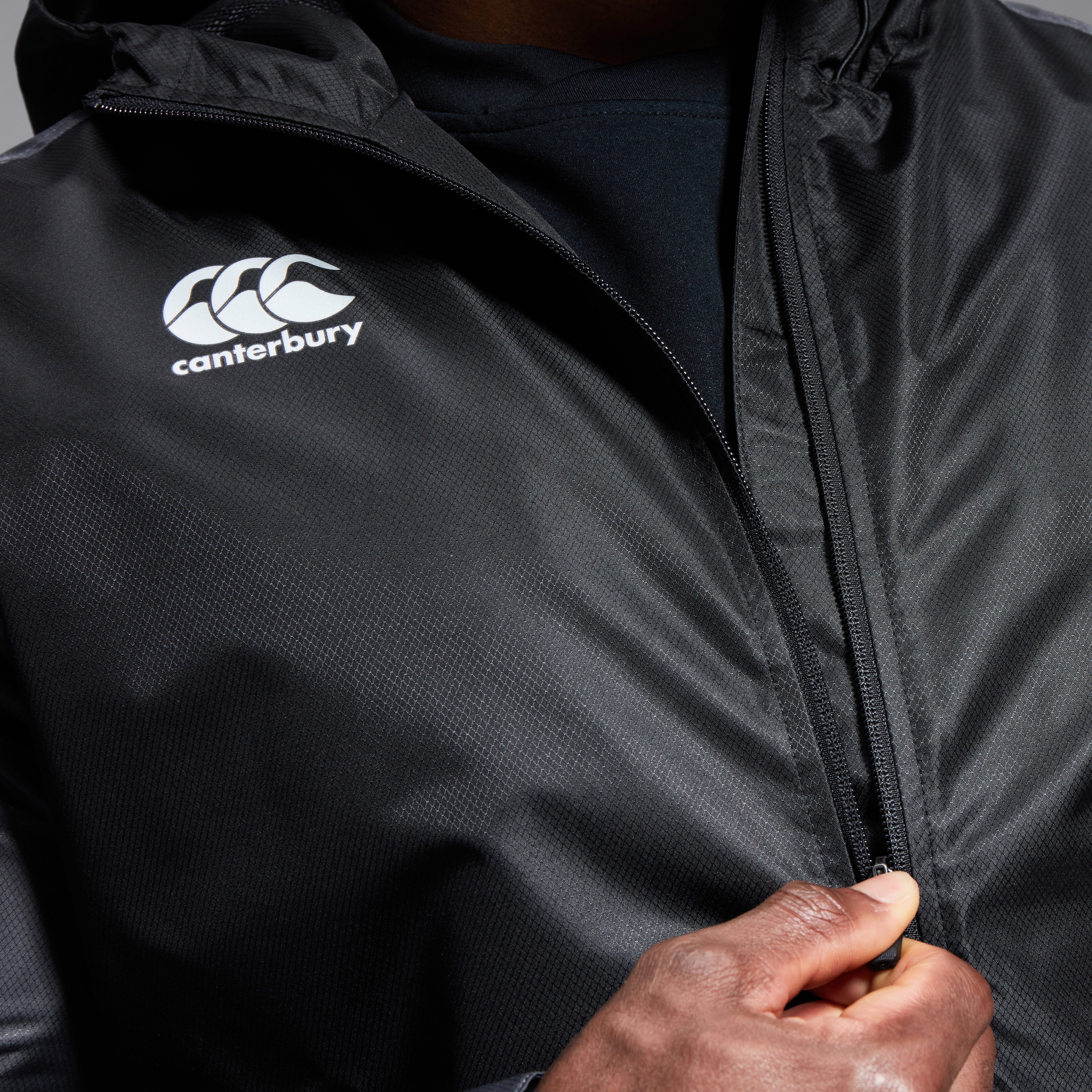 Canterbury VAPOSHIELD ウォームアップウェア Mens Pro II Vaposhield Full Zip Rain Jacket Black | Canterbury