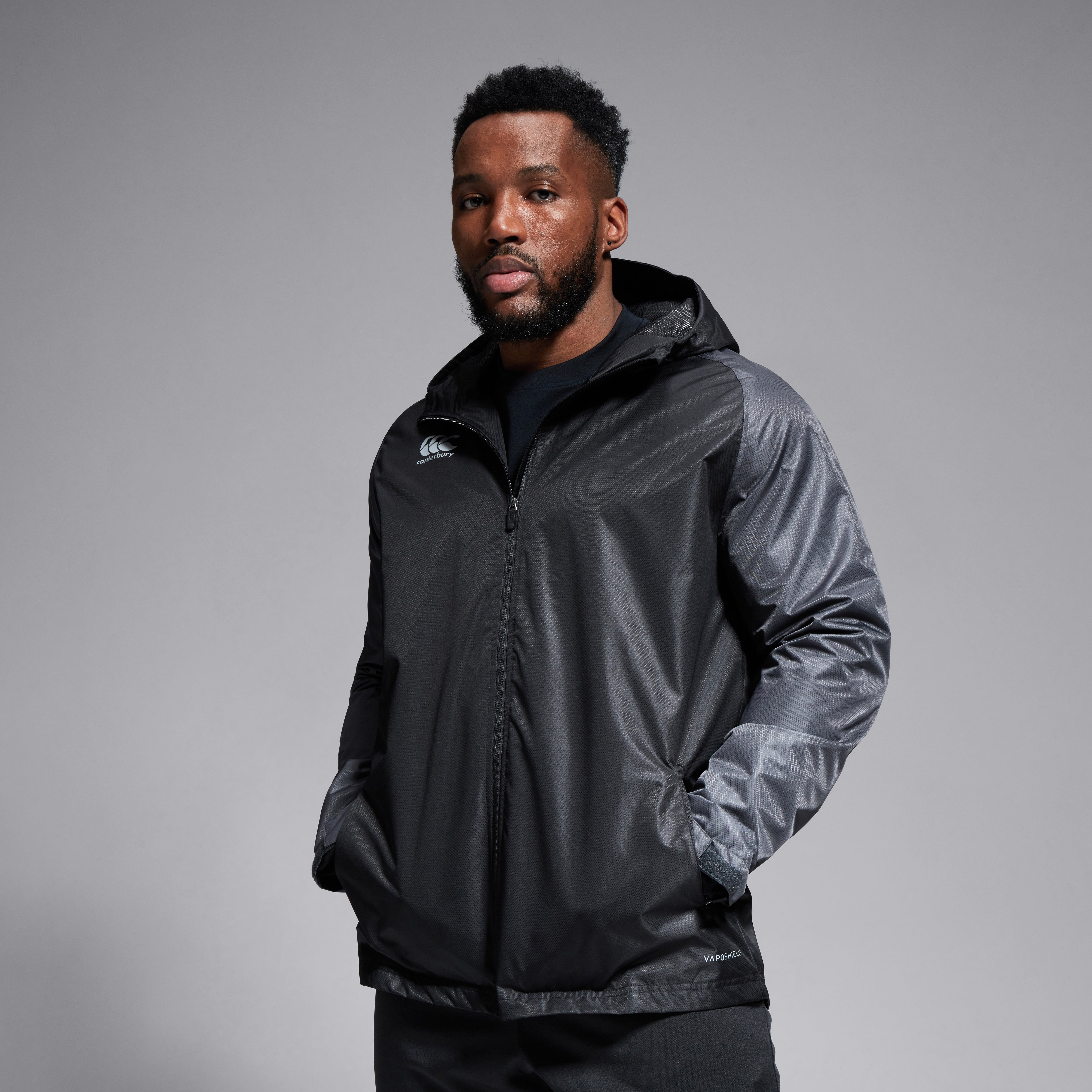 Mens Pro II Vaposhield Full Zip Rain Jacket Black | Canterbury