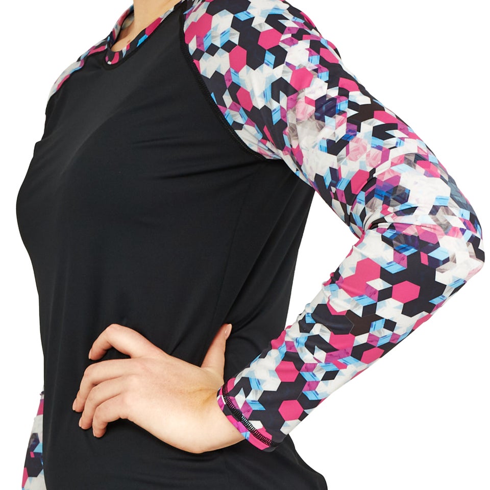 Maillot dermoprotecteur manches longues à motif imprimé pour femmes, rose