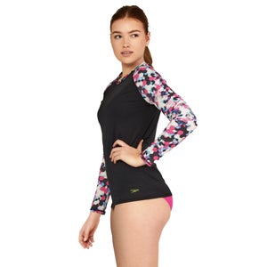 Maillot dermoprotecteur manches longues à motif imprimé pour femmes, rose